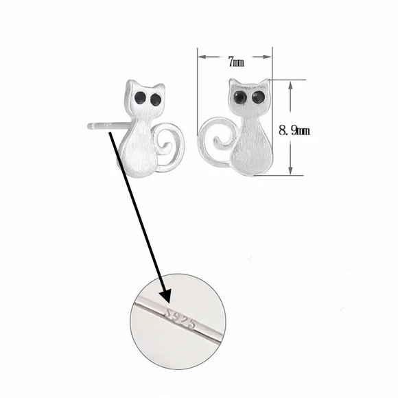Any 3/$25! Silver Cat w/Black Eyes Stud Earrings - Picture 5 of 7